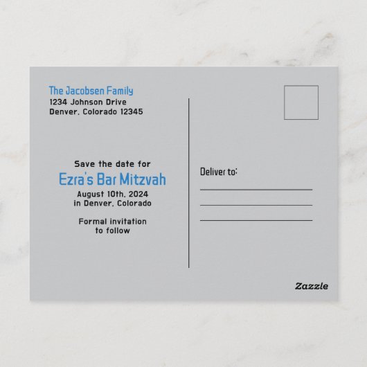 Blue Video Game Gamer Bar Mitzvah Sla de datum op Briefkaart (Achterkant)