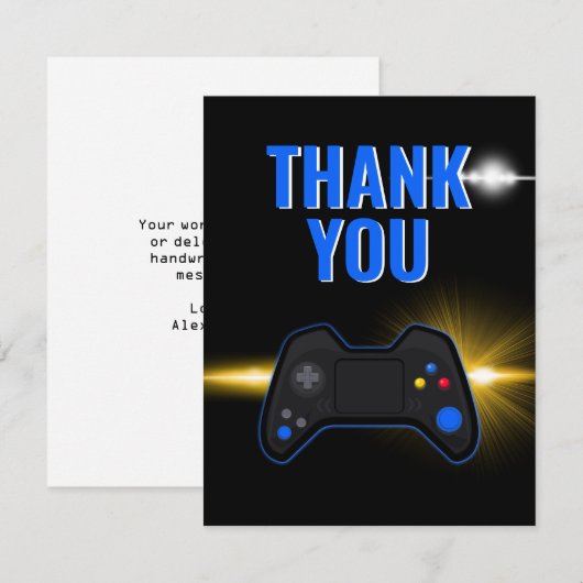 Blue Video Game Party Bedankkaart (Voorkant / Achterkant)