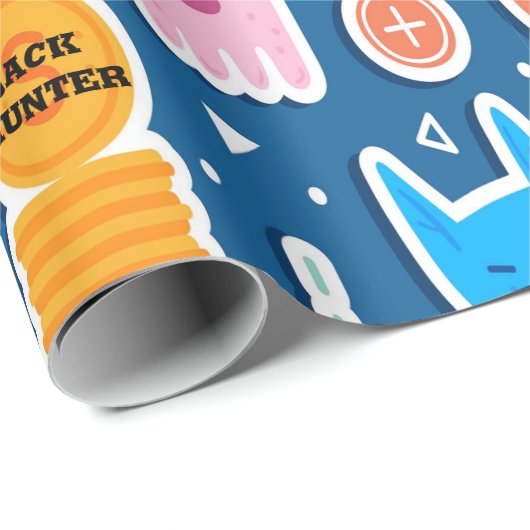 Blue Video Game Pattern Personalized Birthday Cadeaupapier (Rol Hoek)