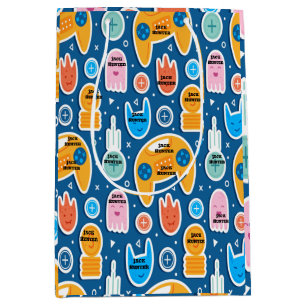 Blue Video Game Pattern Personalized Birthday Medium Cadeauzakje