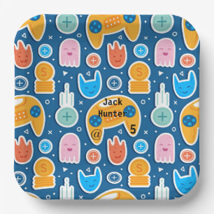 Blue Video Game Pattern Personalized Birthday Papieren Bordje