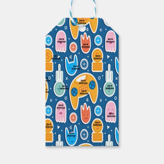 Blue Video Game Thame-naam op maat Cadeaulabel (Voorkant)