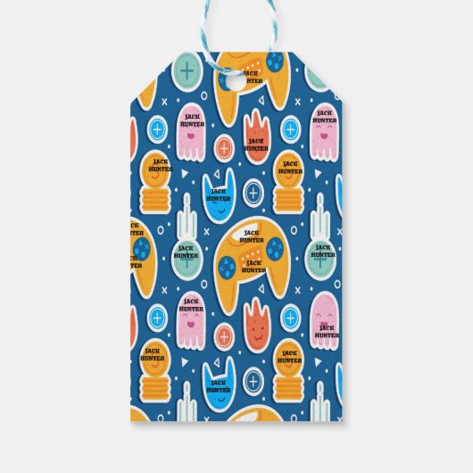 Blue Video Game Thame-naam op maat Cadeaulabel (Achterkant)