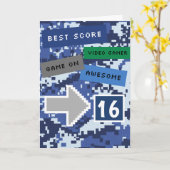 Blue Video Gamer 16th Birthday Kaart (Gele Bloem)