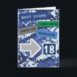Blue Video Gamer 18th Birthday Kaart<br><div class="desc">Een leuke blauwe videogame 18e verjaardagskaart voor hem. Het is voorzien van een blauw pixelvideospelletje op de voor- en achterkant van de kaart. De binnenkant leest een niveau omhoog verjaardagskaartbericht dat gemakkelijk kan worden gepersonaliseerd indien gewenst. Deze videokamer 18e verjaardagskaart zou een groot goed zijn voor zoon, godson, kleinzoon, enz....</div>