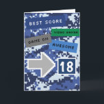 Blue Video Gamer 18th Birthday Kaart<br><div class="desc">Een leuke blauwe videogame 18e verjaardagskaart voor hem. Het is voorzien van een blauw pixelvideospelletje op de voor- en achterkant van de kaart. De binnenkant leest een niveau omhoog verjaardagskaartbericht dat gemakkelijk kan worden gepersonaliseerd indien gewenst. Deze videokamer 18e verjaardagskaart zou een groot goed zijn voor zoon, godson, kleinzoon, enz....</div>