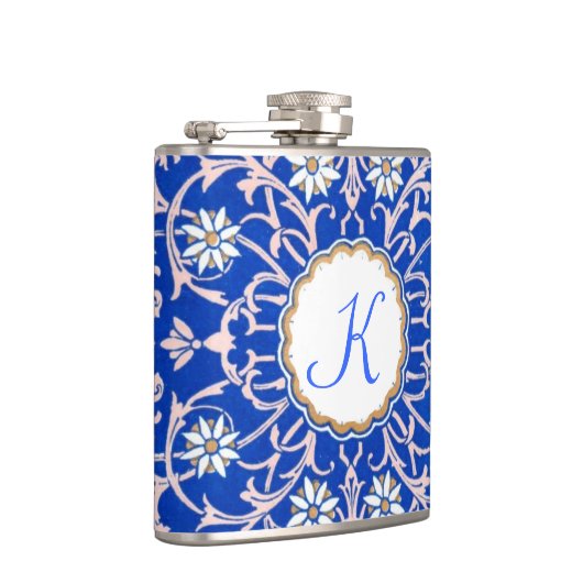 Blue Vine Flower Monogram Flaski Heupfles (Rechts)
