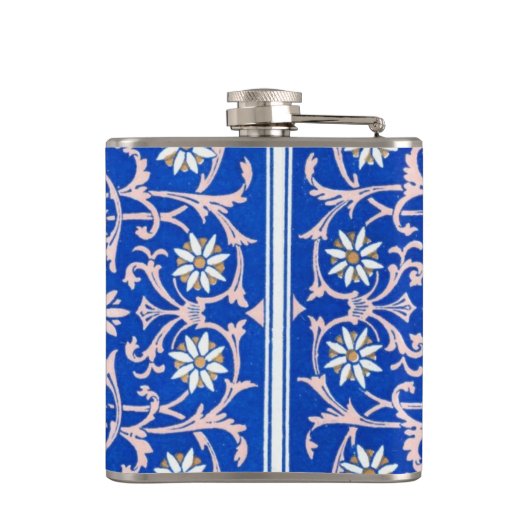 Blue Vine Flower Monogram Flaski Heupfles (Achterkant)