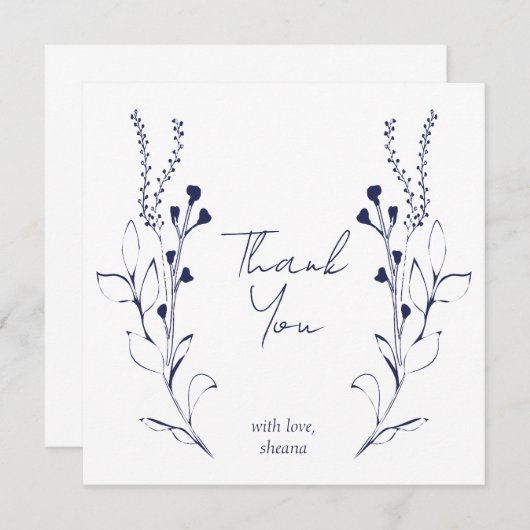 Blue Vines & Flowers Vrijgezellenfeest Dank u kaar Kaart (Voorkant / Achterkant)