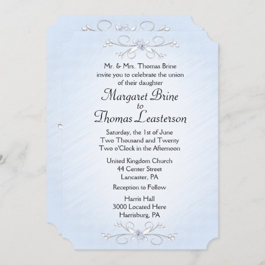 Blue Vines Wedding Invitations 5 x 7 inch Kaart (Voorkant / Achterkant)