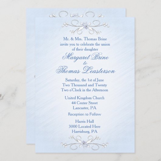 Blue Vines Wedding Invitations Kaart (Voorkant / Achterkant)