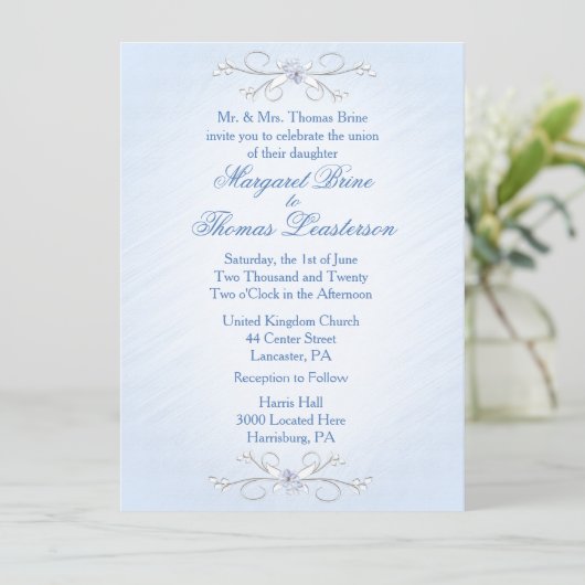 Blue Vines Wedding Invitations Kaart (Staand voorkant)