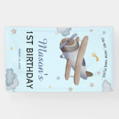 Blue Vintage Airplane Sky 1st Birthday Celebration Spandoek (Horizontaal)