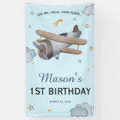 Blue Vintage Airplane Sky 1st Birthday Celebration Spandoek (Verticaal)