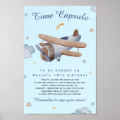Blue Vintage Airplane Time Capsule 1st Birthday Poster (Voorkant)