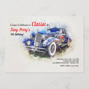 Blue Vintage Car Invitation Kaart