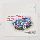 Blue Vintage Car Uitnodiging (Voorkant / Achterkant)