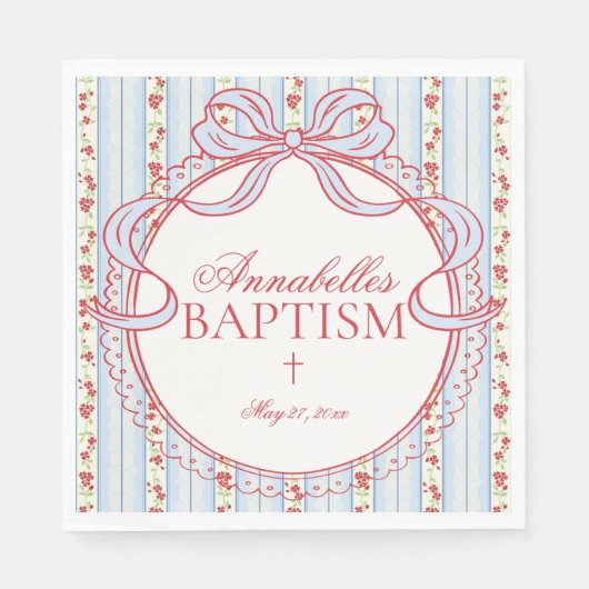 Blue Vintage Fancy Floral Baptism Table Decor Servet (Voorkant)
