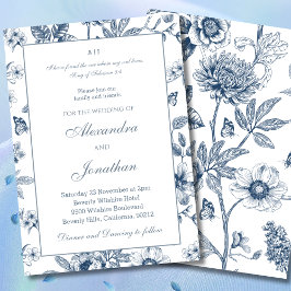 Blue Vintage Floral Bible Verse Christian Wedding  Kaart
