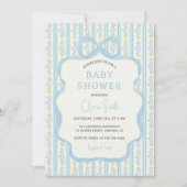 Blue Vintage Floral Bow Boy Baby Shower Kaart (Voorkant)