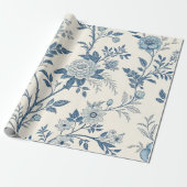 Blue Vintage Floral Pattern Cadeaupapier (Uitgerold)
