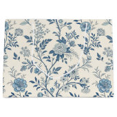 Blue Vintage Floral Pattern Groot Cadeauzakje (Voorkant)