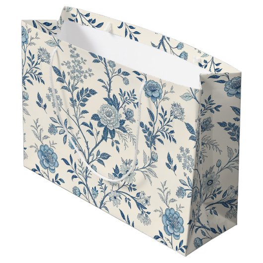 Blue Vintage Floral Pattern Groot Cadeauzakje (Achterkant Gekanteld)