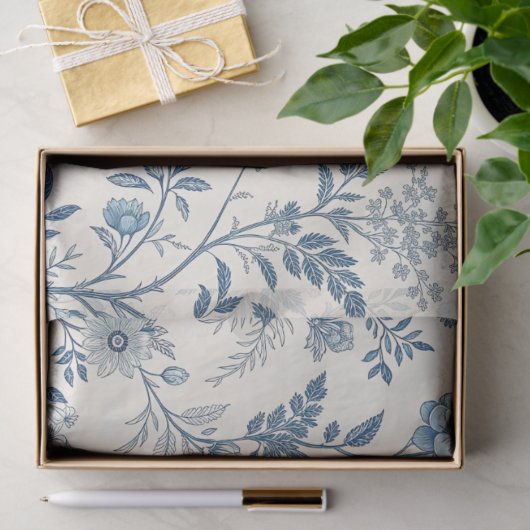 Blue Vintage Floral Pattern Tissuepapier (Geschenk)