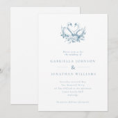 Blue Vintage Floral Swans Wedding Kaart (Voorkant / Achterkant)