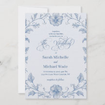 Blue Vintage French Calligraphy Wedding Invitation
