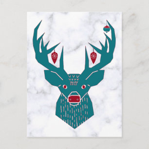 Blue Vintage Kerstmis Nordic Deer Elk Briefkaart
