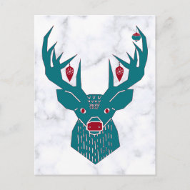 Blue Vintage Kerstmis Nordic Deer Elk Briefkaart