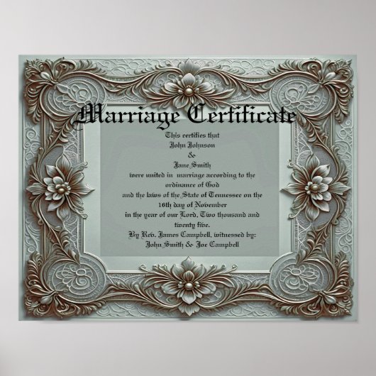 Blue Vintage Marriage Certificate Poster (Voorkant)