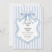 Blue Vintage Stripe Ribbon Bow Wedding Invitation Kaart (Voorkant)