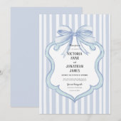 Blue Vintage Stripe Ribbon Bow Wedding Invitation Kaart (Voorkant / Achterkant)