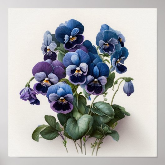 Blue Violas Flower Art Print Poster (Voorkant)
