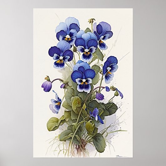 Blue Violas Flower Art Print Poster (Voorkant)
