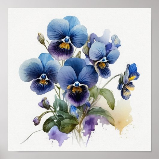 Blue Violas Flower Art Print Poster (Voorkant)