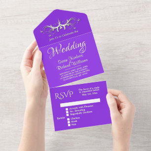Blue Violet and White Tri Fold w Rsvp Wedding All In One Uitnodiging