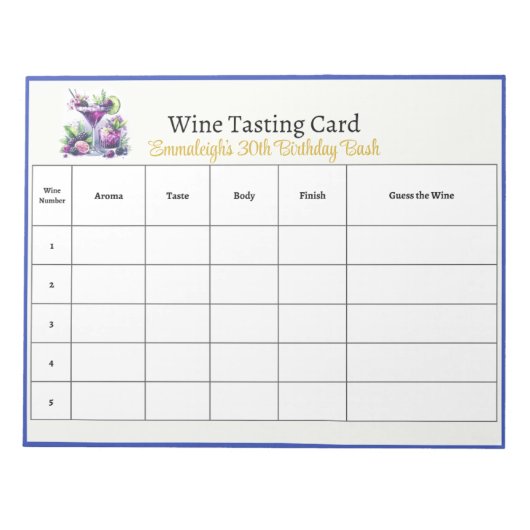 Blue-Violet Birthday Bash Raad de wijn Notitieblok (Voorkant)