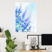 Blue Violet Field of Flowers Abstracte Waterverf Poster (Thuiskantoor)