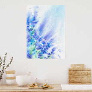 Blue Violet Field of Flowers Abstracte Waterverf Poster