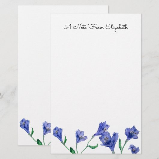 Blue Violet Floral Waterverf Specialized Station Briefpapier (Voorkant / Achterkant)