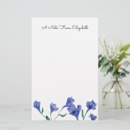 Blue Violet Floral Waterverf Specialized Station Briefpapier (Staand voorkant)