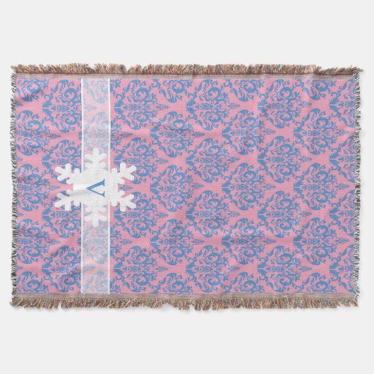 Blue Violet Frosted Orchid Damask met Snowflake Deken (Voorkant)