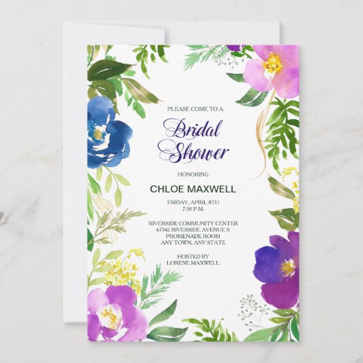 Blue Violet Garden Formal Bridal Shower Kaart (Voorkant)
