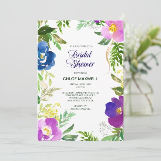 Blue Violet Garden Formal Bridal Shower Kaart (Staand voorkant)