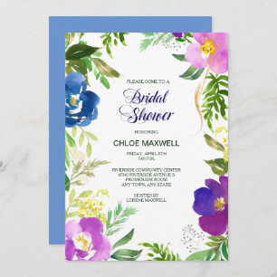 Blue Violet Garden Formal Bridal Shower Kaart