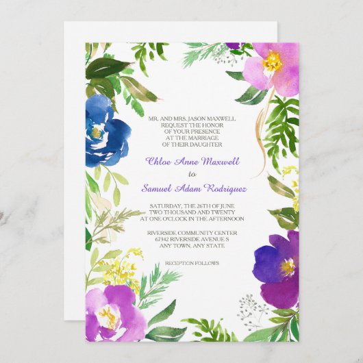 Blue Violet Garden Formal Wedding Kaart (Voorkant / Achterkant)