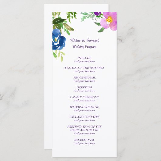 Blue Violet Garden Wedding Programme Programmakaart (Voorkant / Achterkant)
